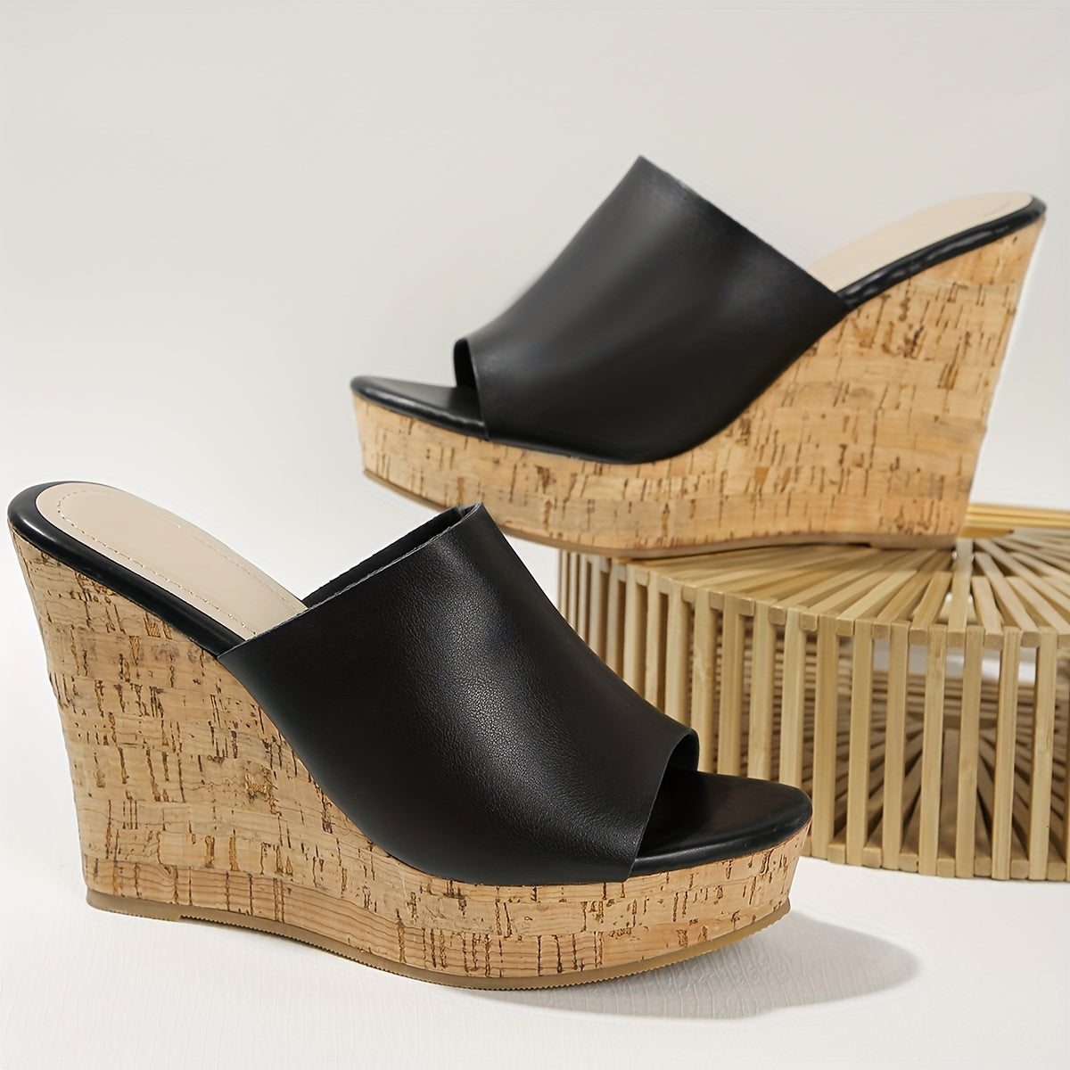 Women's Wedge Sandals Open Toe Slip-On Summer Platform Peep Toe Strappy