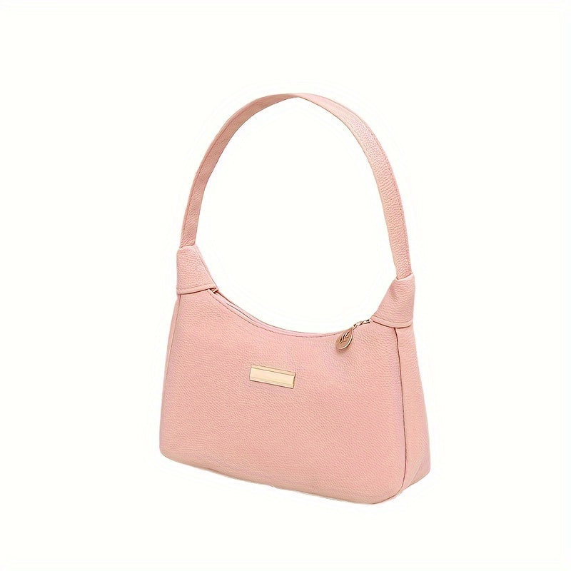 Women's Faux Leather Shoulder Bag with Zipper Closure and Wristlet in White Black Pink