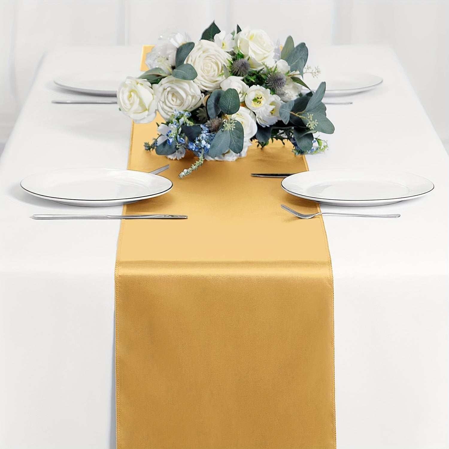 Light Blue Satin Table Runner 30.48 x 274.32 cm for Weddings and Formal Events