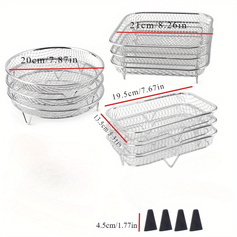 7-Piece Stainless Steel Air Fryer Accessories Set with Stackable Rack and Heightening Pad