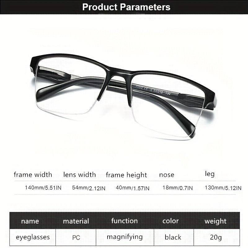 Men Women Black Resin Half Frame Reading Glasses Ultralight Magnification 1.5 1.75 2.0