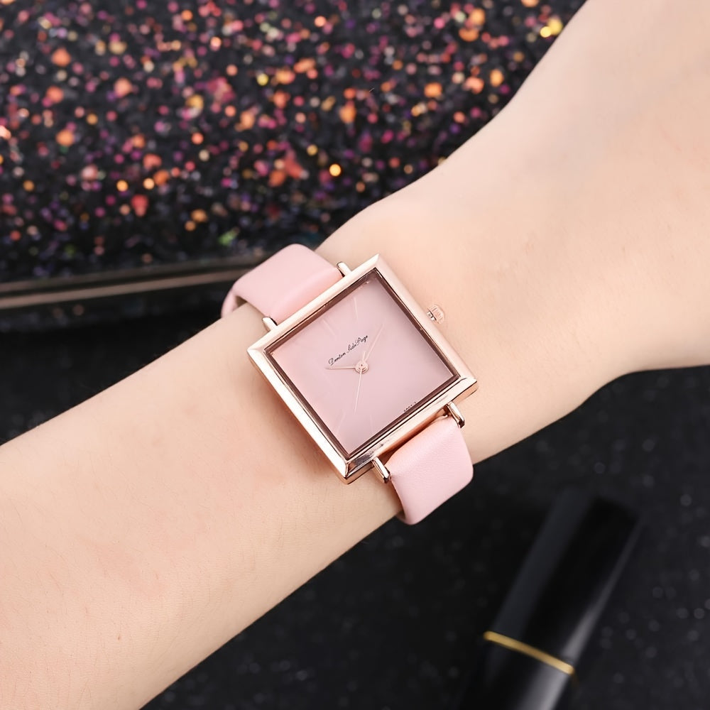 Square Quartz Watch for Women with PU Leather Strap Casual Dress Gift