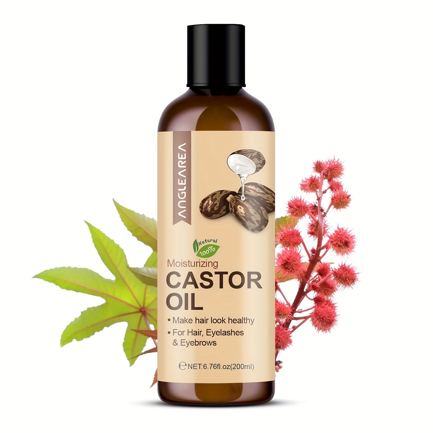 200ml Cold-Pressed Unrefined Castor Oil for Hair Eyelashes Eyebrows Skin