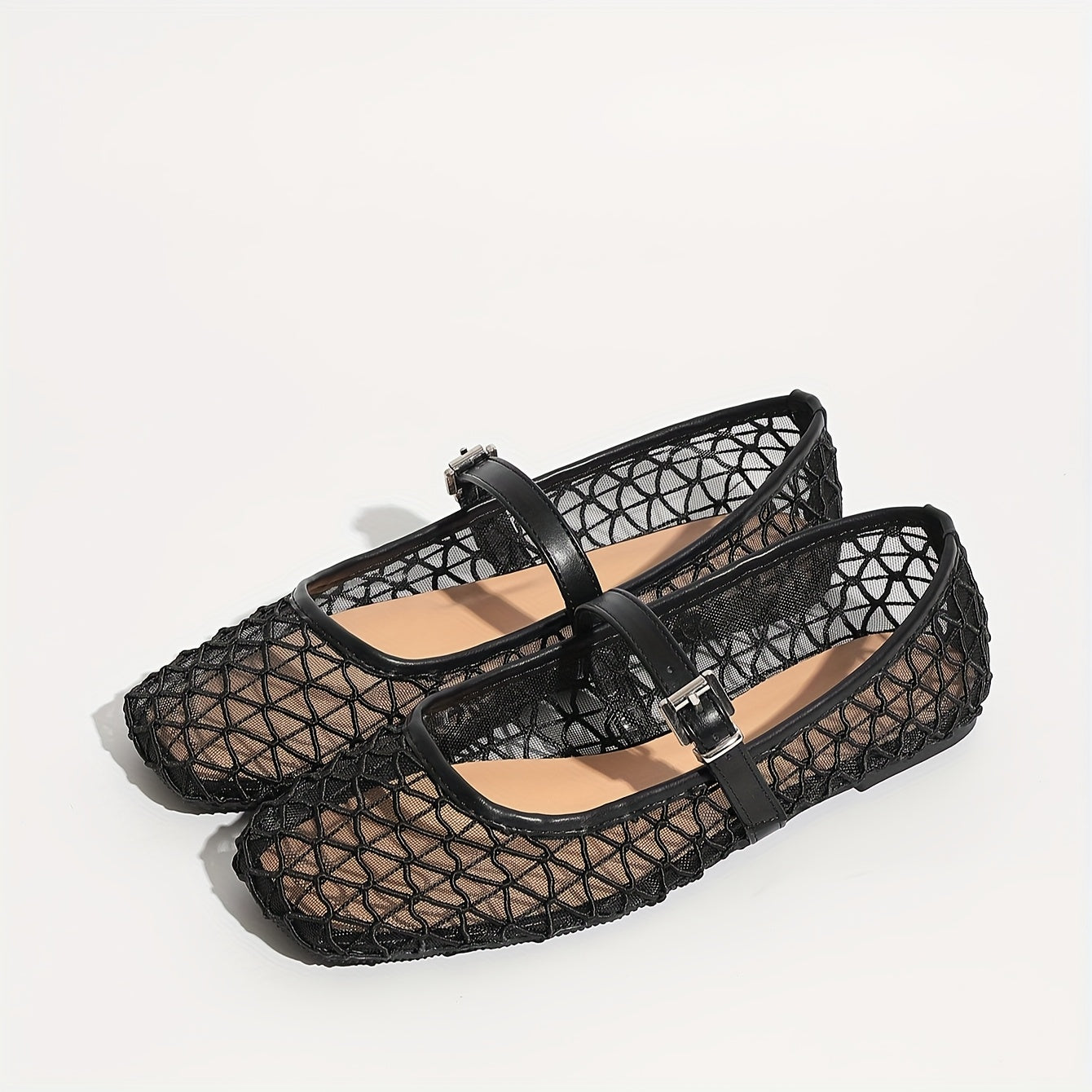 Women's Breathable Mesh Mary Jane Flats Summer Ballet Shoes with Square Toe