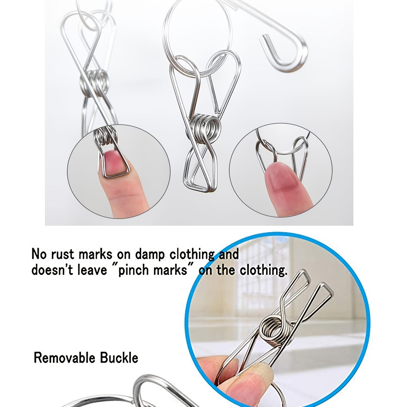 Estante de secado de acero inoxidable con clips de bloqueo para calcetines y ropa interior, ahorro de espacio, 10 o 20 clips