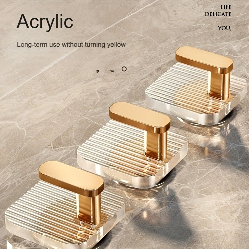 Acrylic Hooks Set of 4 Wall Mount Towel Rack Kitchen Utensil Hanger No-Drill