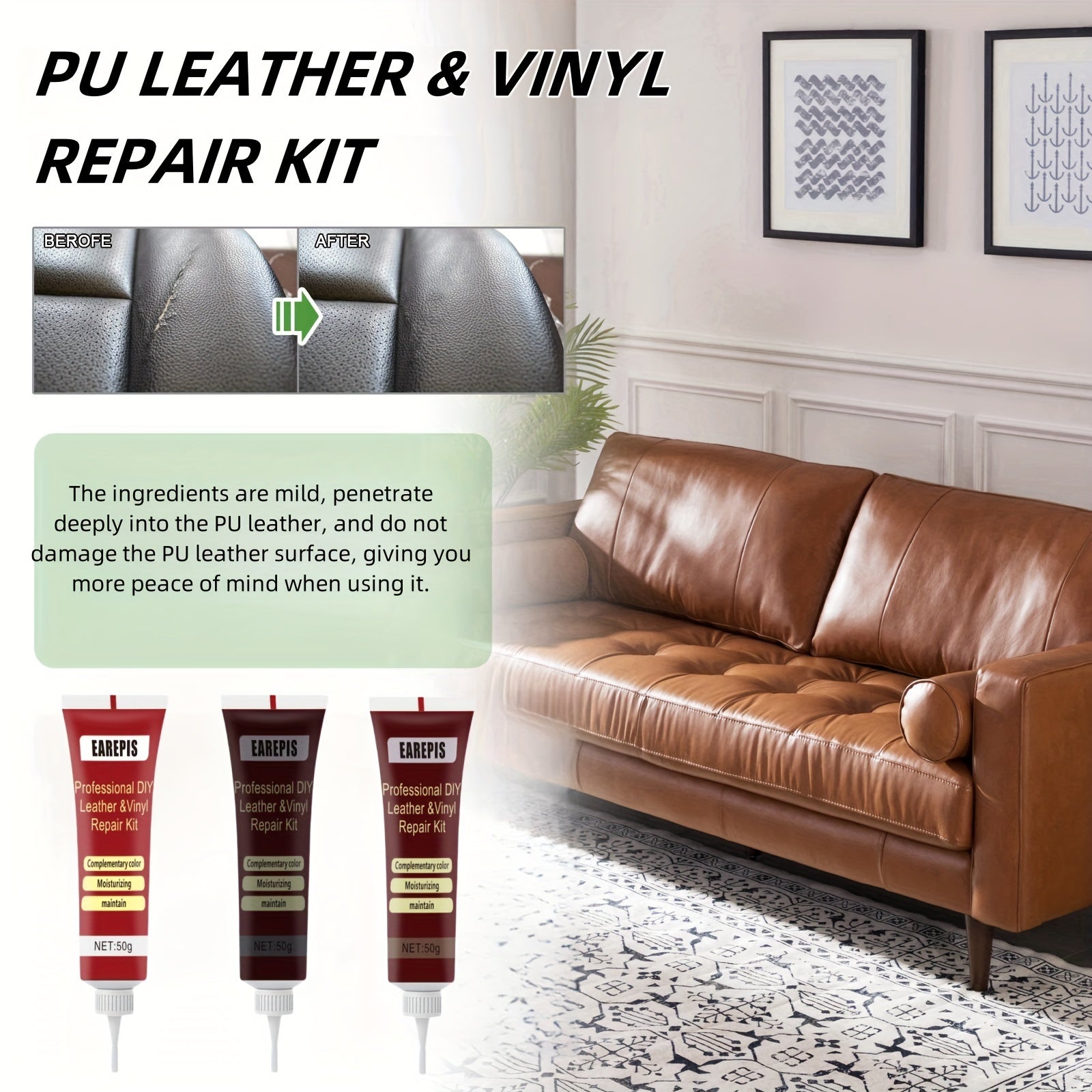 Universal Leather Vinyl Repair Kit 50g for Sofa Shoes Crack Holes Restoration