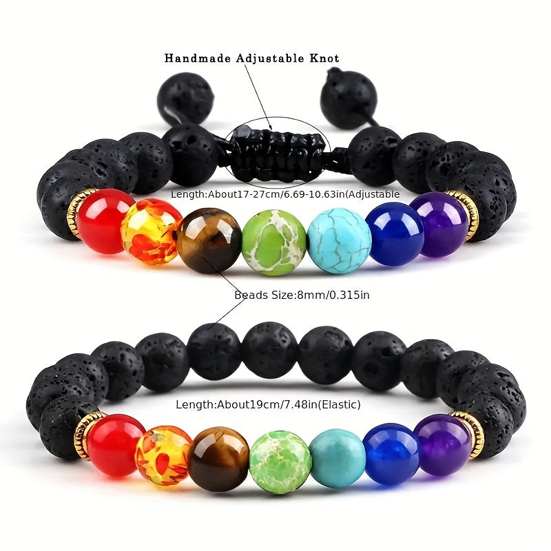 Adjustable Lava Rock Bead Bracelet with 7 Chakras Healing Properties for Meditation and Balance