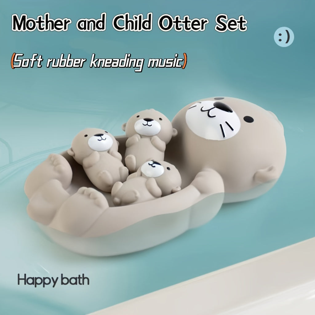 Kids Bath Toys Set with Silicone Otter and Seal Water Toys Musical Pinch Stacking Floating