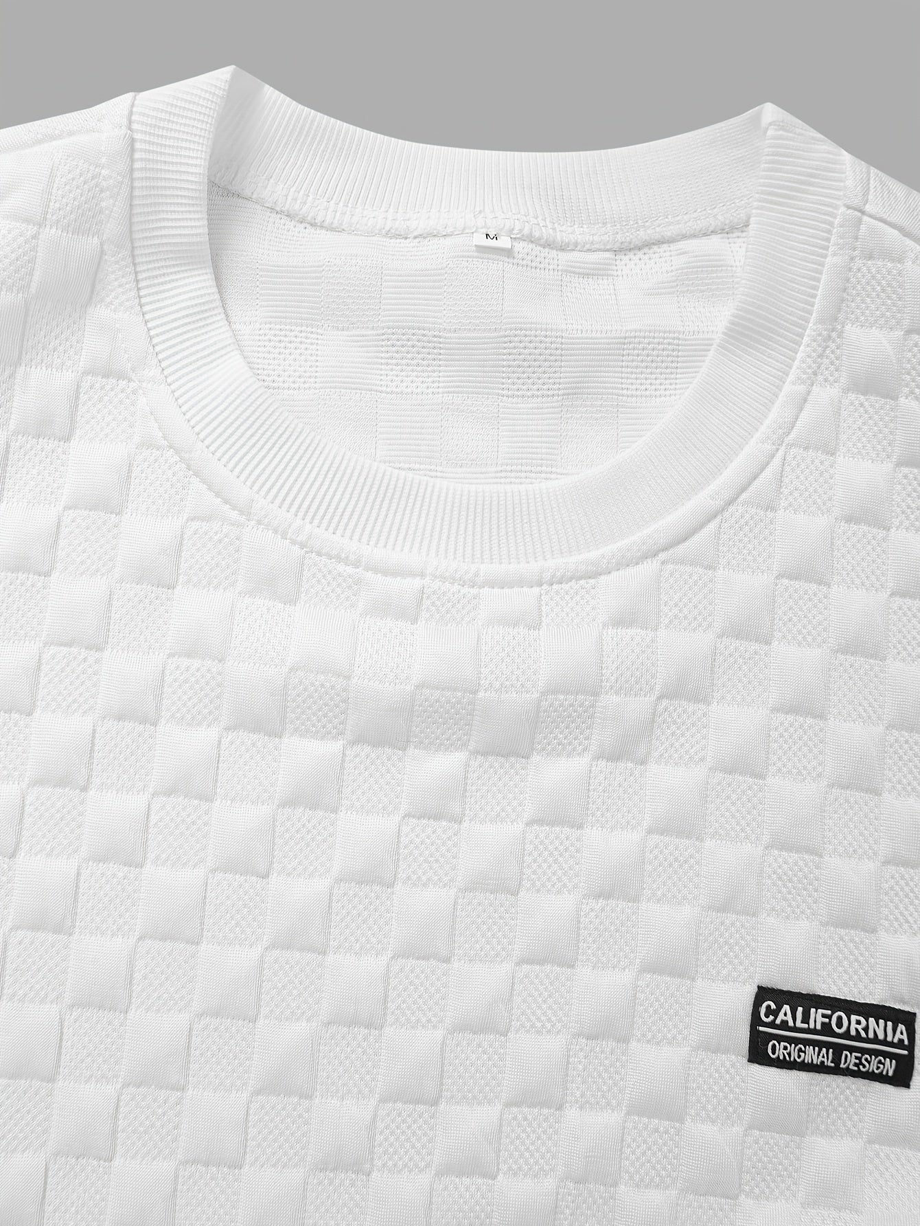 Men's Crew Neck Sweatshirt Knit Texture Checkered Design Cotton Casual Regular Fit