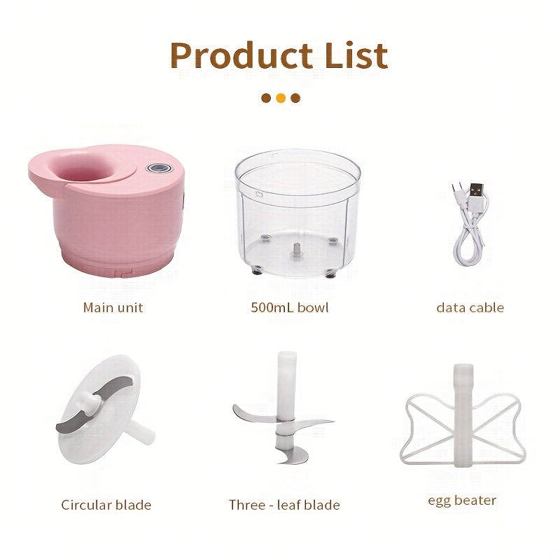 Pink Electric Meat Grinder and Vegetable Chopper Rechargeable USB Fast Grinding