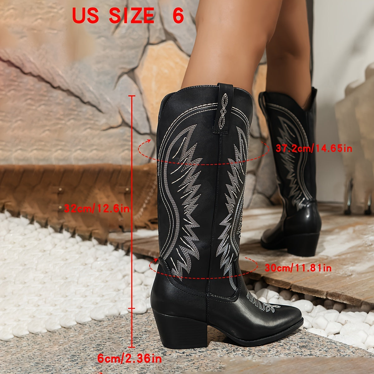 Women's Western Cowboy Boots High Heel Pointed Toe Knee-High Riding Boots with Zipper