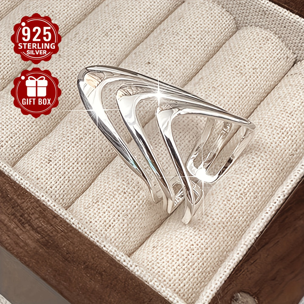 Women's Sterling Silver Wide Face Ring Adjustable Multi-Layer Open Jewelry for Party Wear