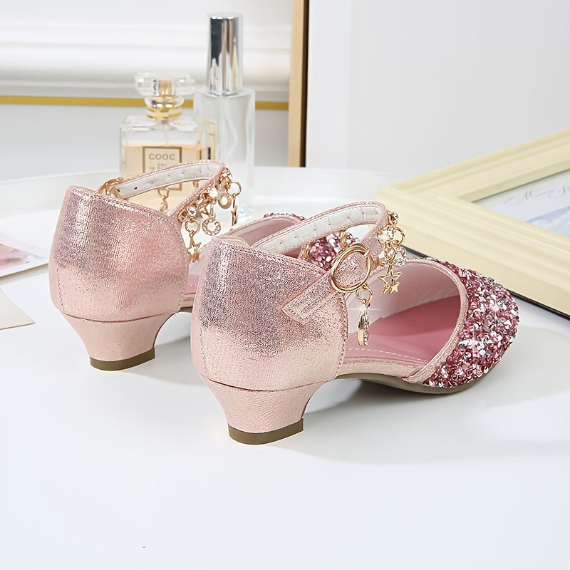Girls' Sparkling Glitter Princess Shoes with Flower Embellishments for Performance and Fashion