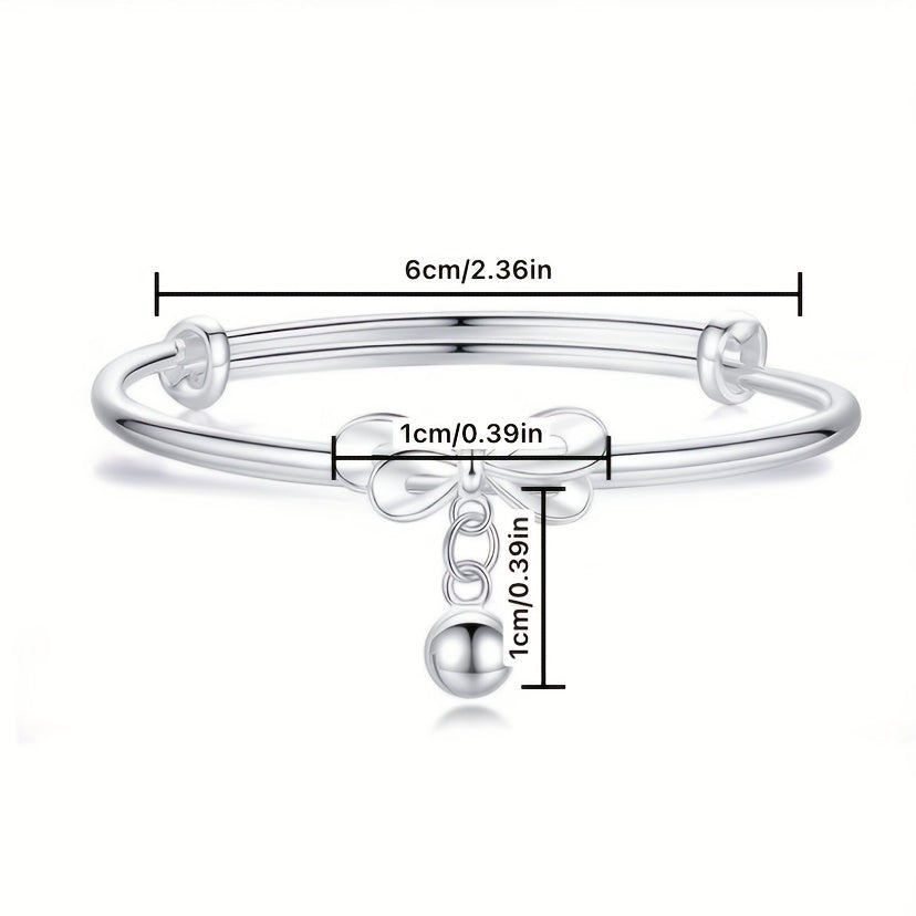 Silver-Plated Bell Bow Bangle for Women Minimalist Jewelry Gift