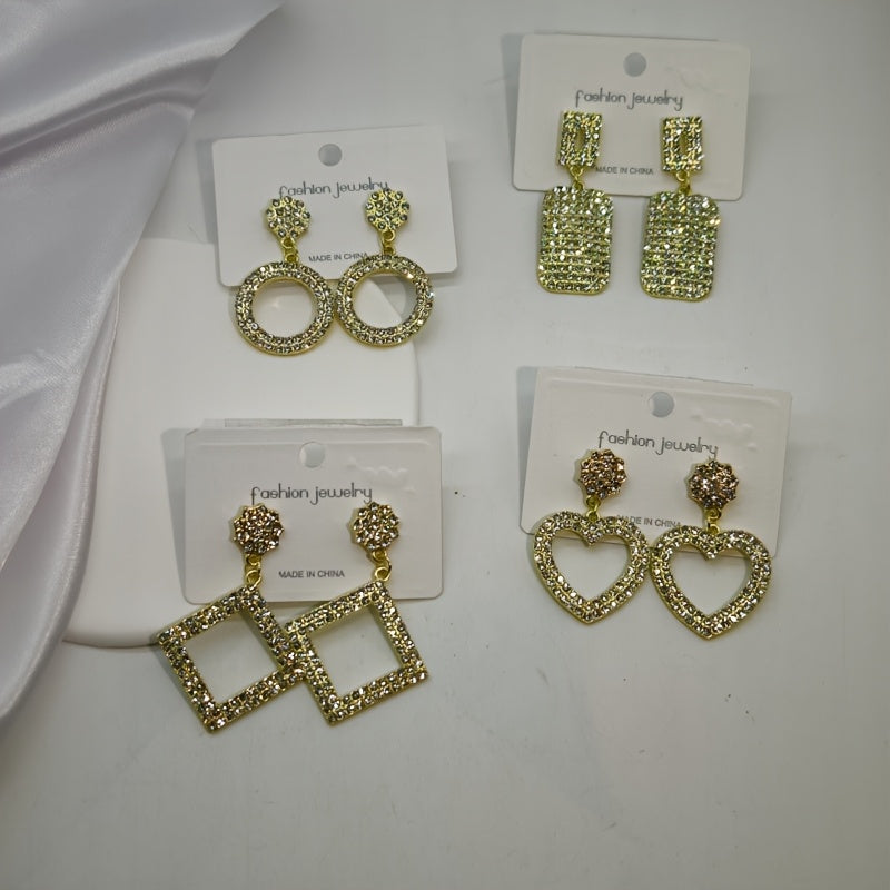 To'rt juft porloq rhinestone osma quloq uzuklaridan iborat hashamatli sovg'a to'plami