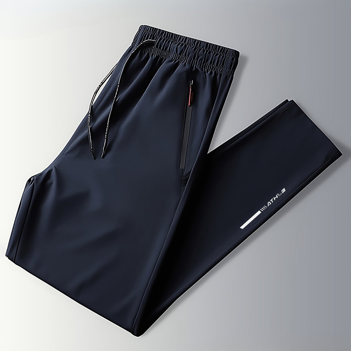 Men's Polyester Casual Pants with Zipper Pockets Elastic Waist Drawstring All-Season