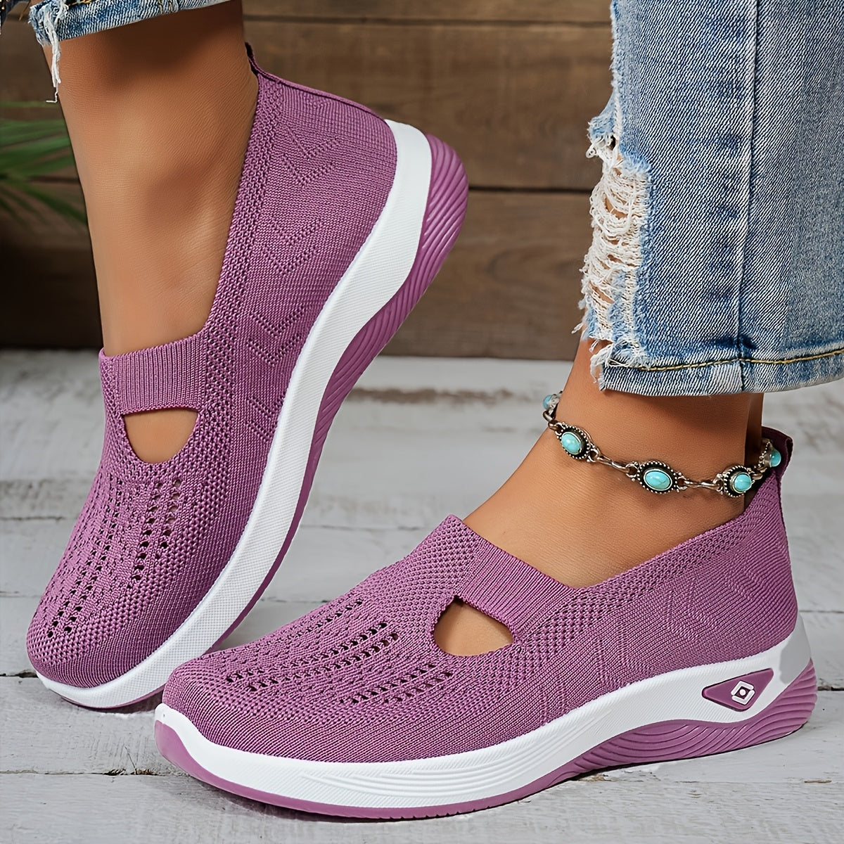 Women's Slip-On Sneakers Lightweight Breathable Fabric All-Season Casual Rubber Sole