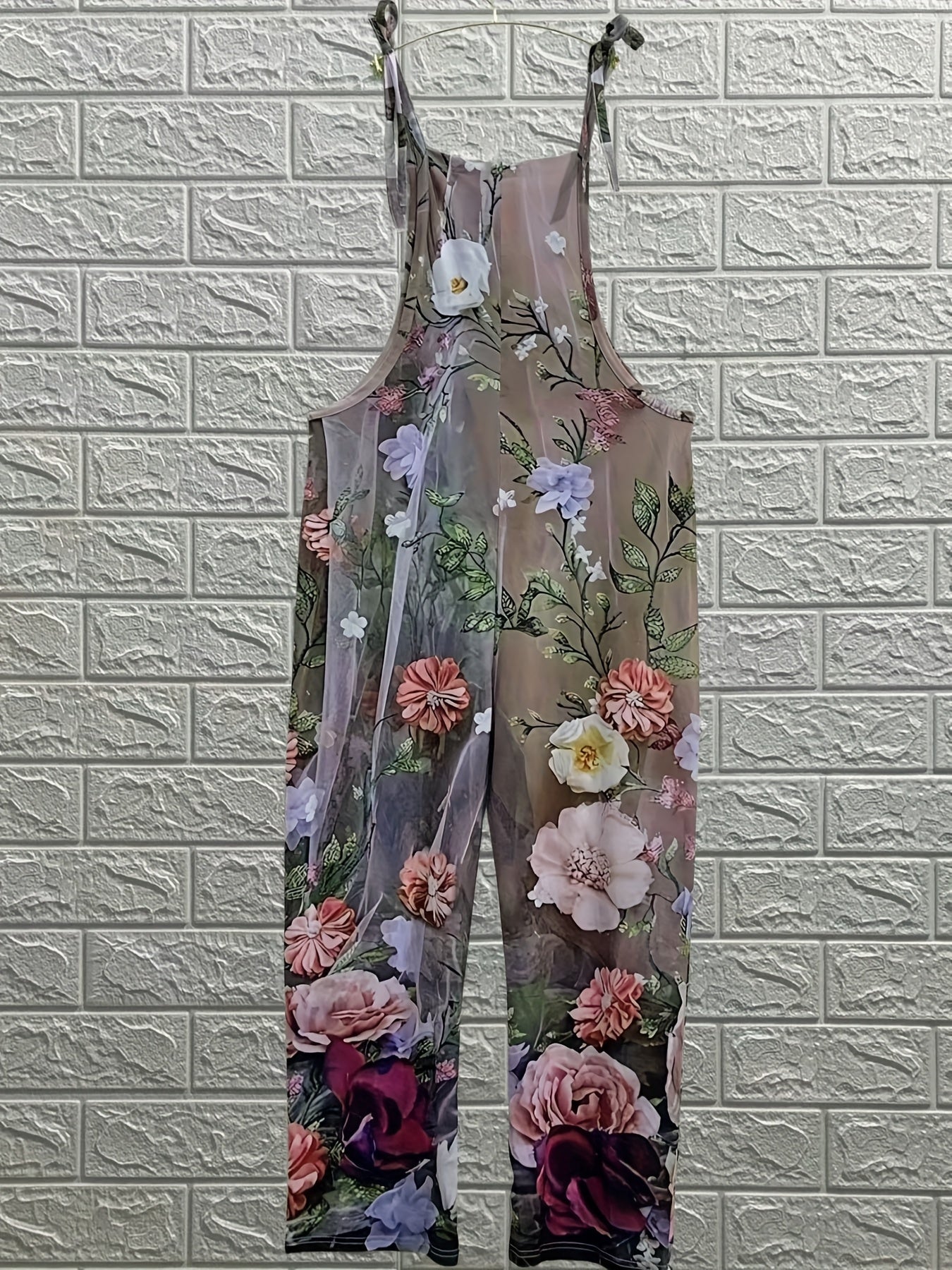 Plus Size Women's Floral Print Overalls Polyester Knit Spring Summer Autumn
