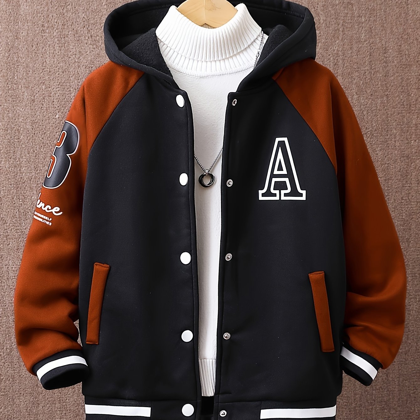 Boys Hoodie Color Block Long Sleeve Fall Winter Casual Polyester with "A" Print