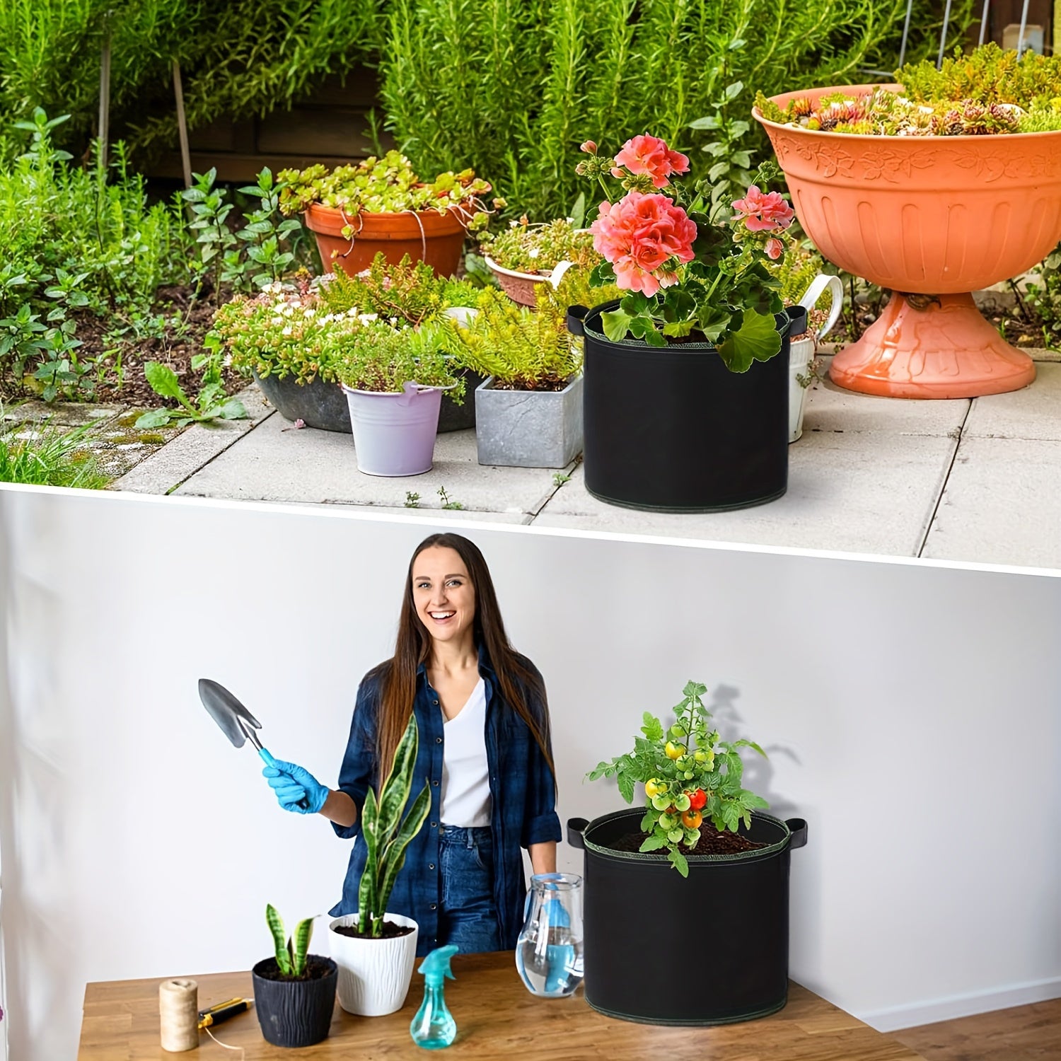 Set of 5 Thickened Non-Woven Planting Bags for Gardening Indoor Outdoor 11.36L 18.93L 26.5L 37.85L