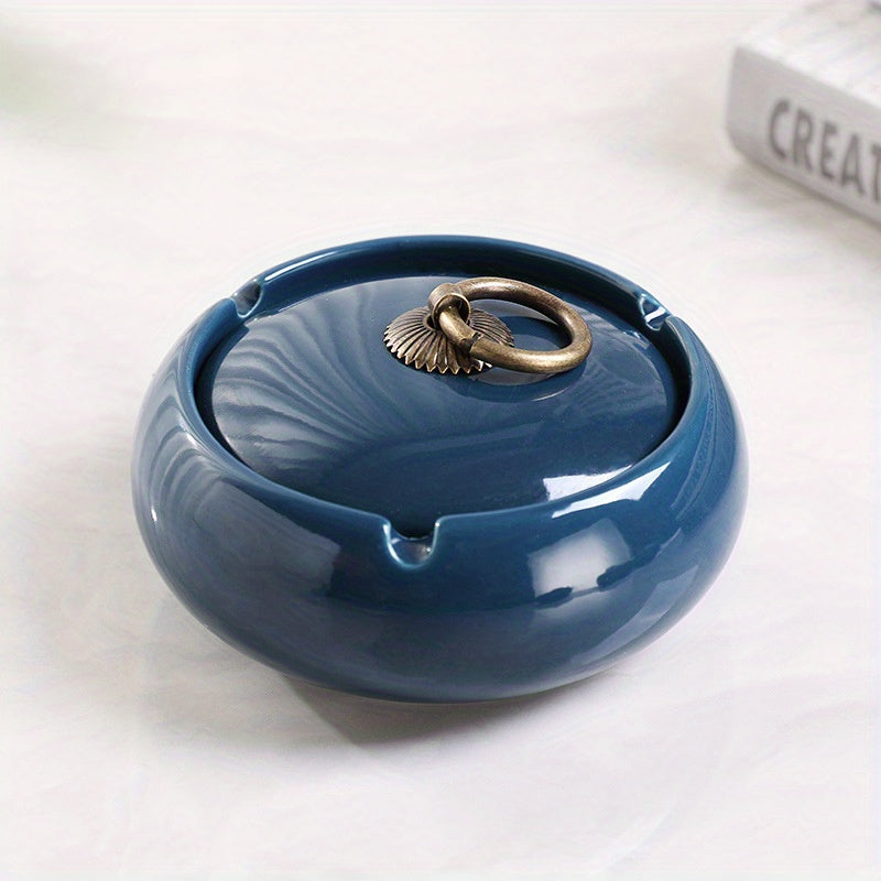 Ceramic Ashtray With Lid Indoor Outdoor Office Living Room Tabletop Smoking Accessory