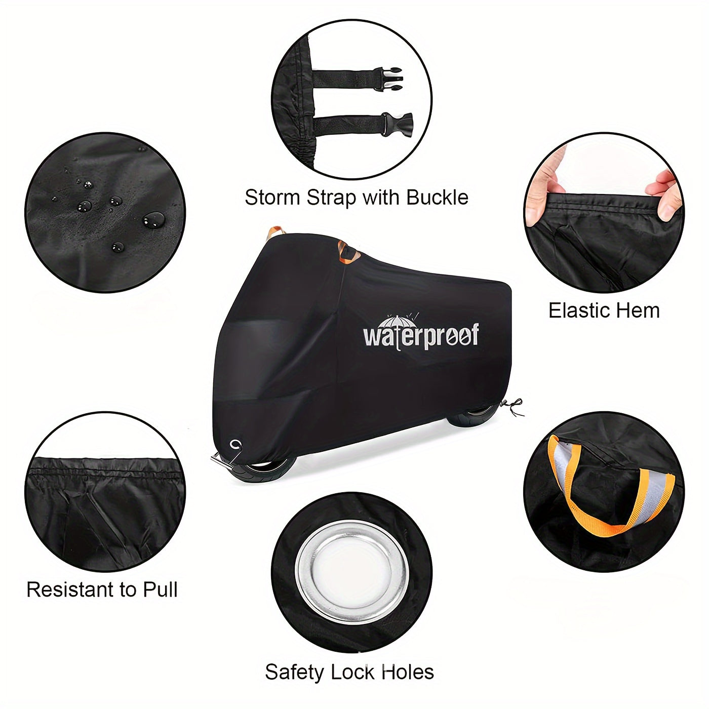 Всесезонный черный чехол для мотоцикла для улицы, защита от солнца и погодных условий, с отверстиями для замка