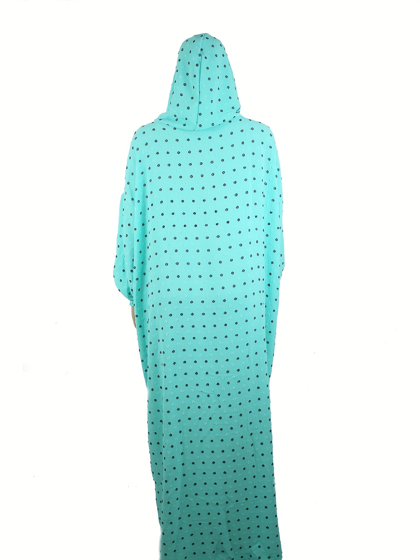 Plus Size Abaya with Hoodie Long Sleeve Polka Dot Casual Muslim Dress