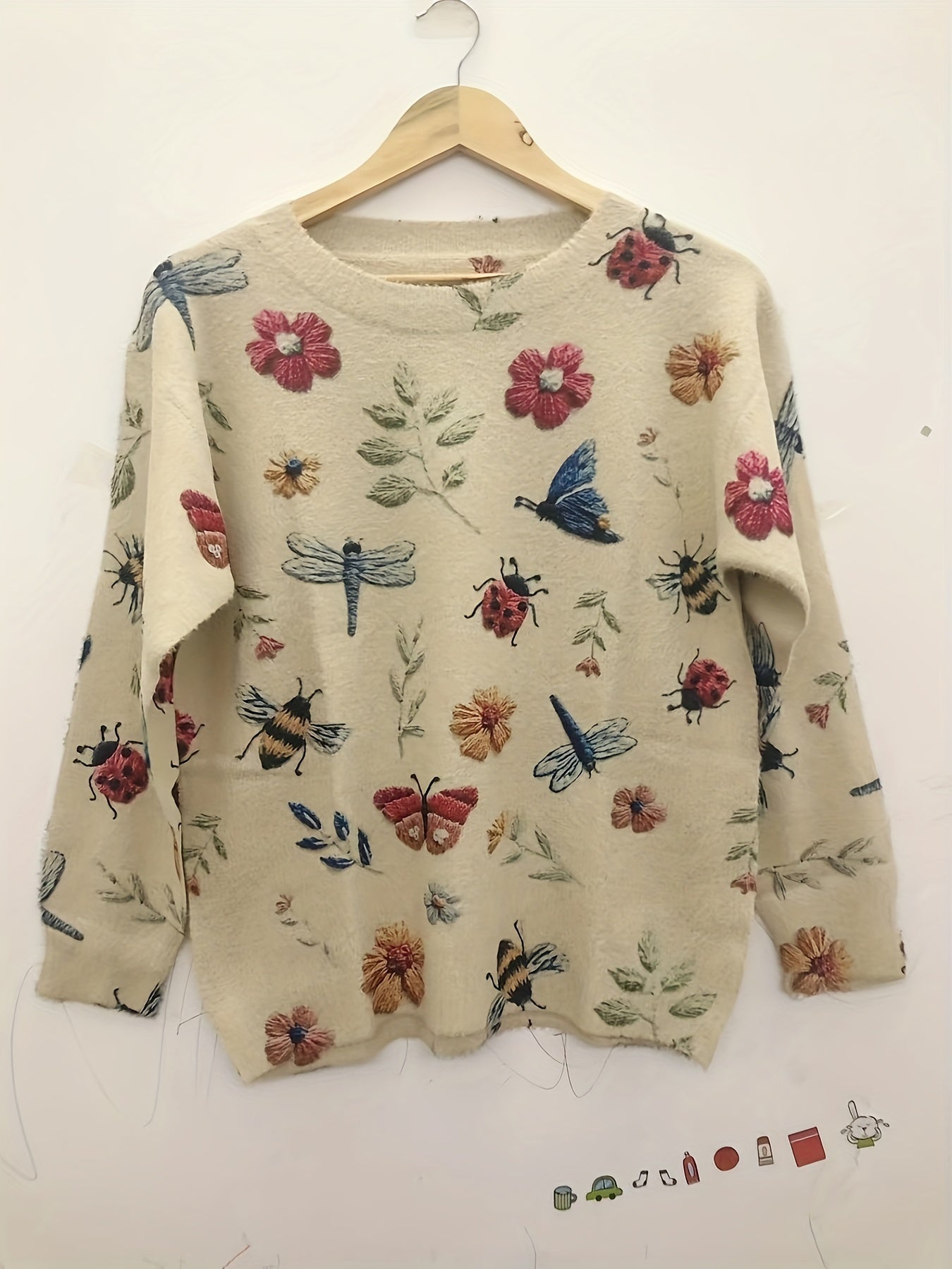 Women's Floral Butterfly Pattern Sweater Thick Knit Plus Size
