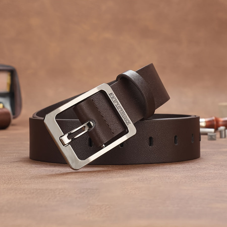 Erkaklar uchun sun'iy charm kamar, pin tokchali, kundalik va rasmiy, sozlanadigan