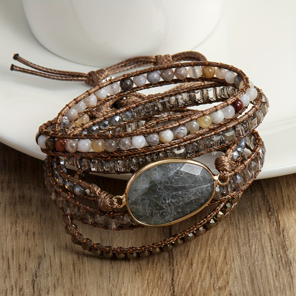 Multi-Layered Natural Stone Wrap Bracelet for Women with Colorful Beads