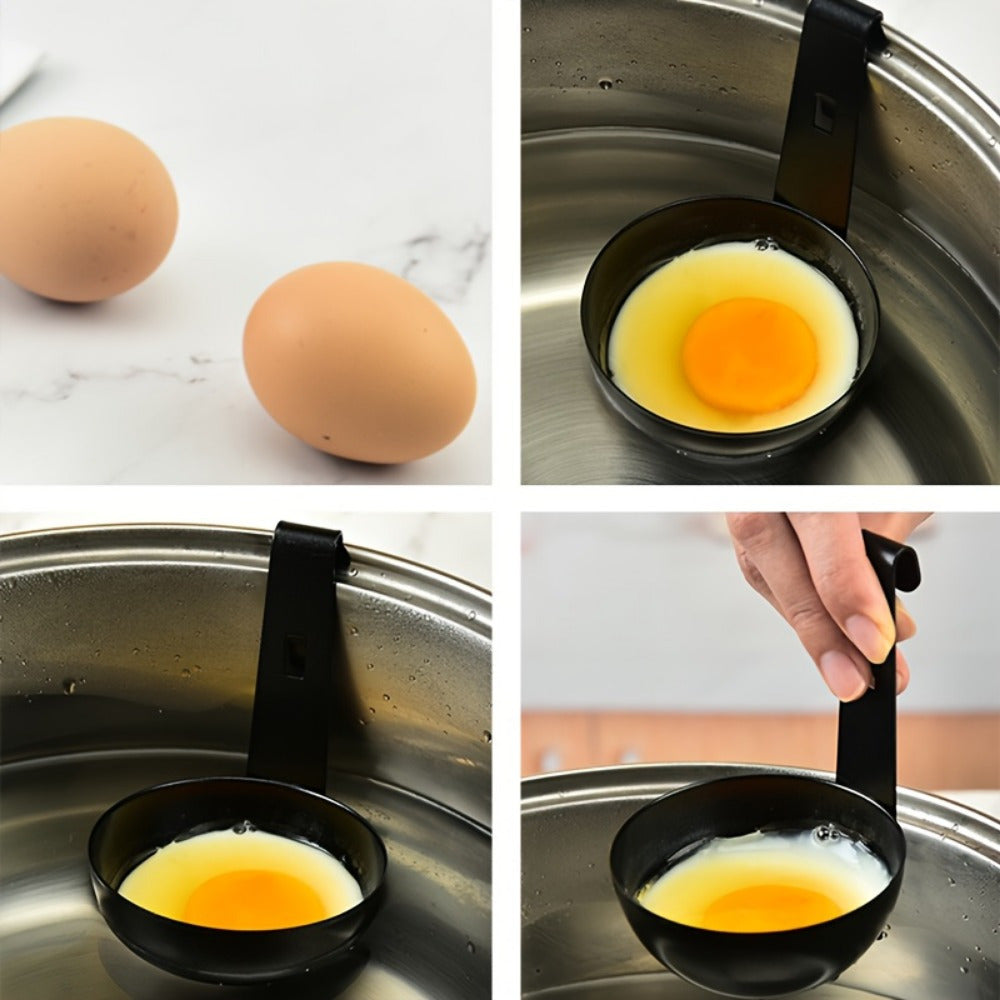 Vaporizador de huevos de acero inoxidable con mango negro, herramienta rápida y fácil para cocinar el desayuno