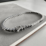 Luxury Silver Tennis Link Bracelet with Black and White Moissanite Stones 0.1 Carats for Women
