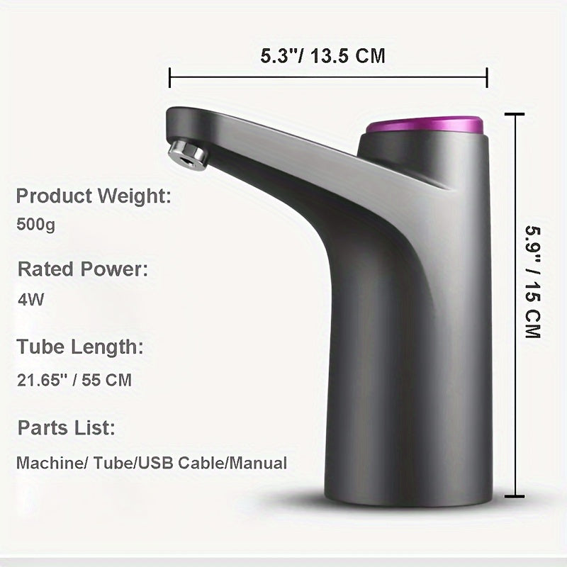 Портативный водяной насос с функцией USB-зарядки - автоматическиDispenses для больших бутылок, подходит для кемпинга и домашнего использования, изготовлен из безопасного для пищи пластика.