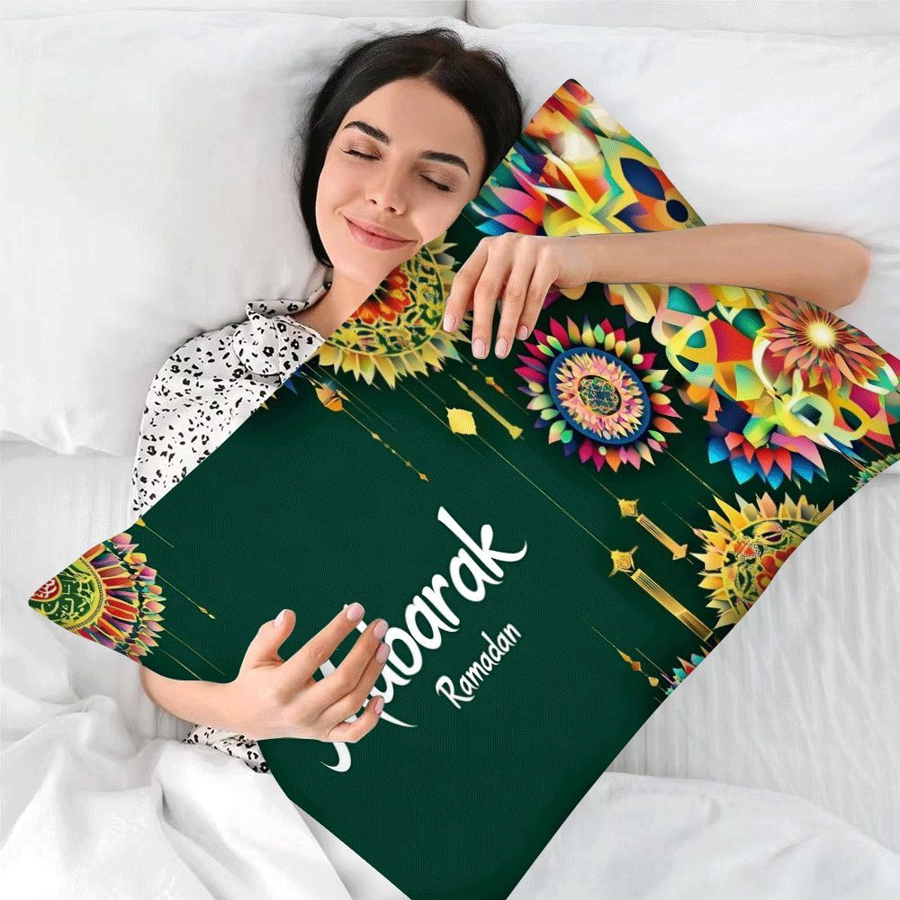 Funda de almohada de franela para Eid Ramadan 50.8x30.48 cm, funda decorativa cuadrada con cremallera