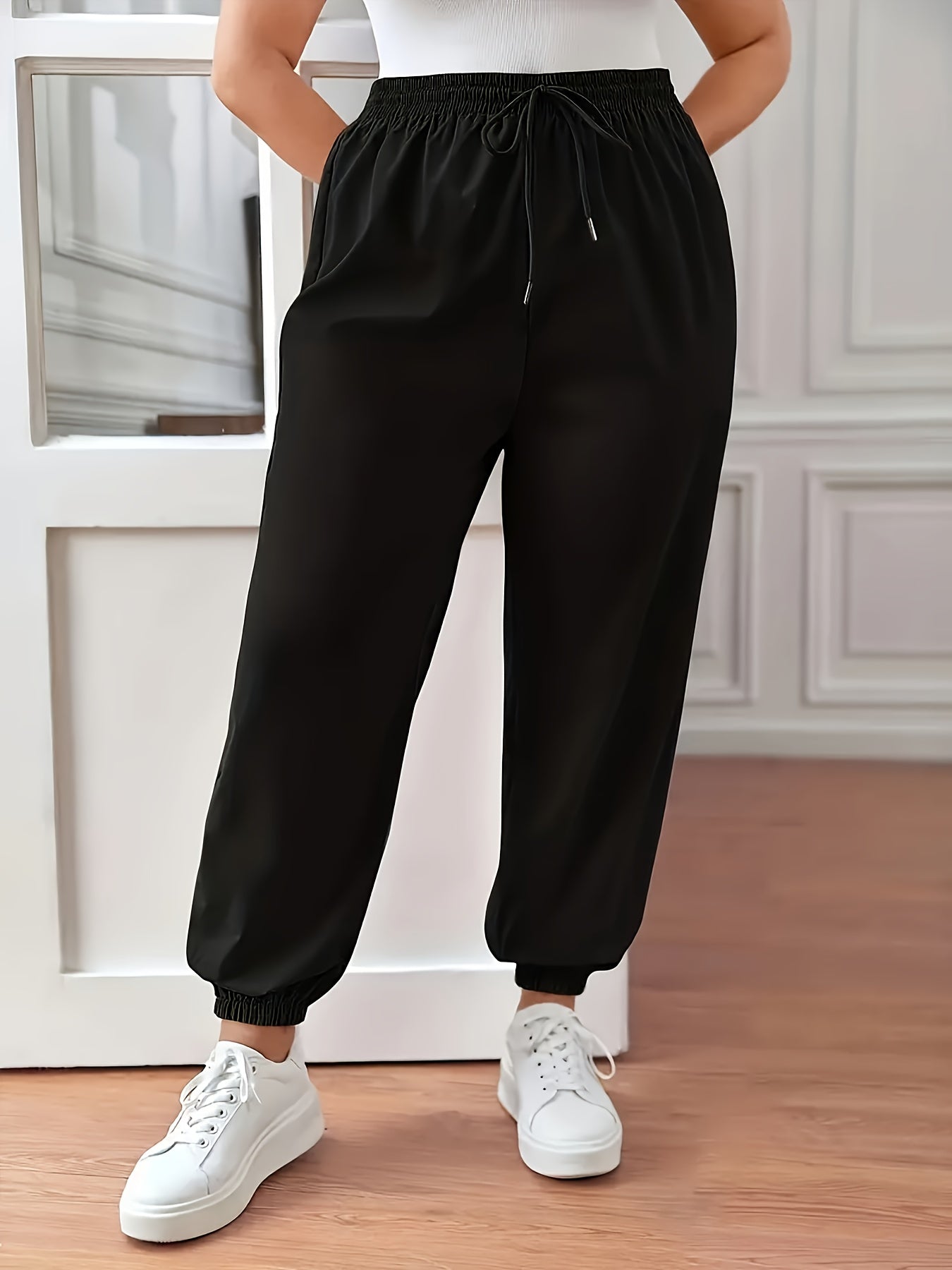Pantalones joggers ajustados de talla grande para mujer, pantalones casuales con cordón para primavera y verano