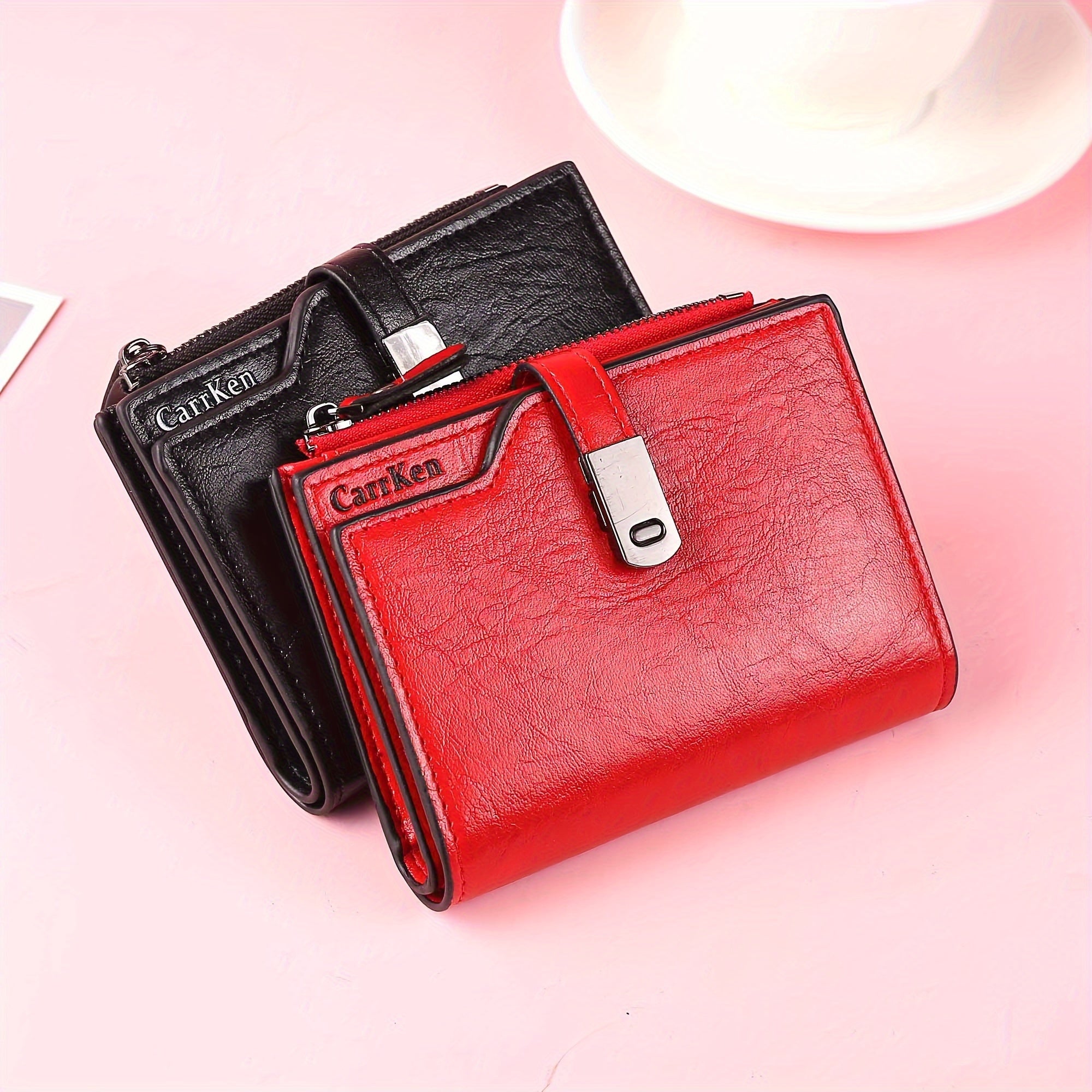 Компактный кожаный кошелек для женщин с застежкой-молнией для монет и несколькими слотами для карт