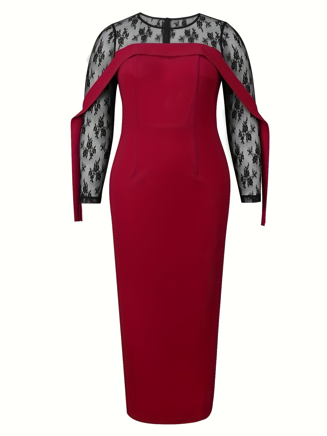 Women's Lace Patchwork Bodycon Dress Long Sleeve Wedding Party Gown