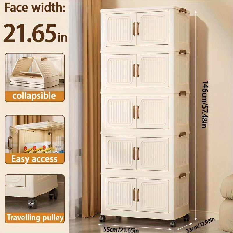 Keng, egiluvchan saqlash shkafi eshiklar va g'ildiraklar bilan - 3, 4 yoki 5 qatlamda mavjud, yotoqxona, yashash xonasi, oshxona uchun suv o'tkazmaydigan plastik tashkilotchisi - foydali tutqichlar bilan moslashuvchan uy saqlash yechimi