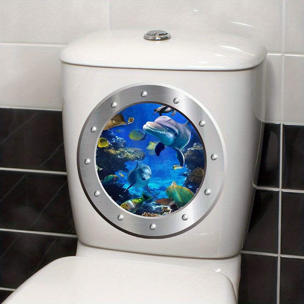 3D Turtle Toilet Sticker with Fake Submarine Window Pattern Self-Adhesive Lid Decal
