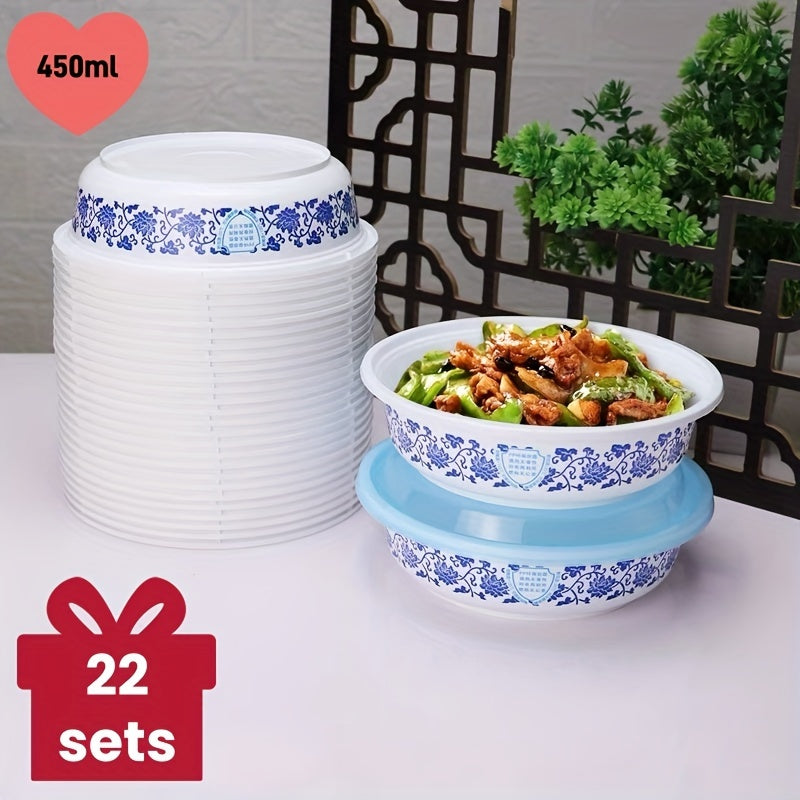 Set of 22 Blue and White Porcelain Meal Prep Containers 450ml with Lids