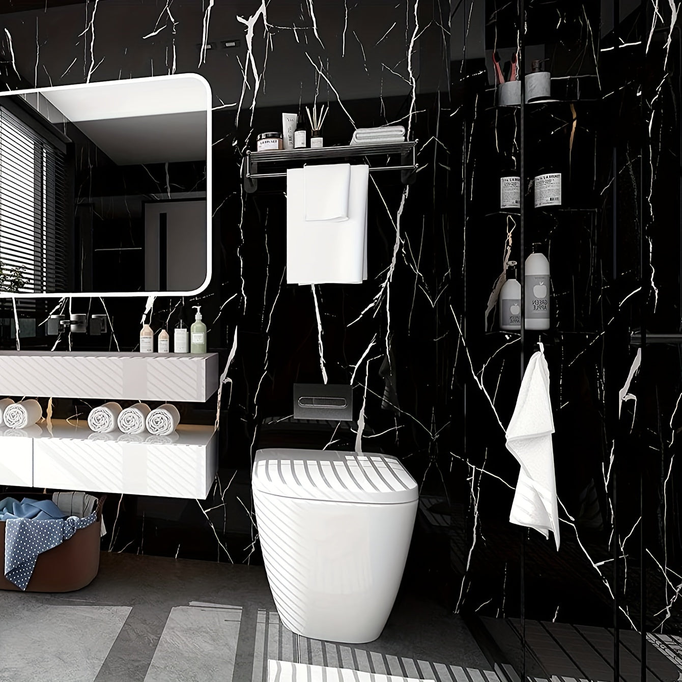 Self-Adhesive Waterproof Wallpaper Black Marble Pattern 40cm x 100cm for Kitchen Backsplash