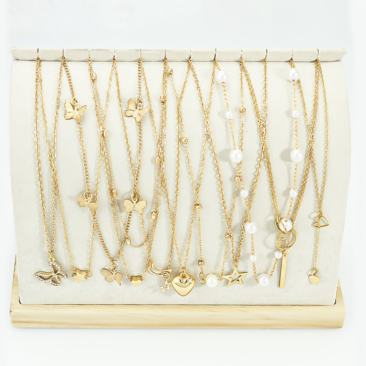 11pcs Bohemian Multi-Layered O-Shaped Chain Necklace with Butterfly Star Moon Pendants Rhinestones Imitation Pearls for Women