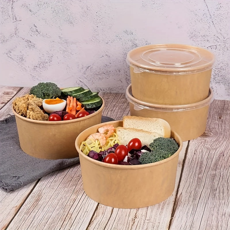 30-Pack Rust-Resistant Paper Bowls with Lids for Soup Salad and Take-Out