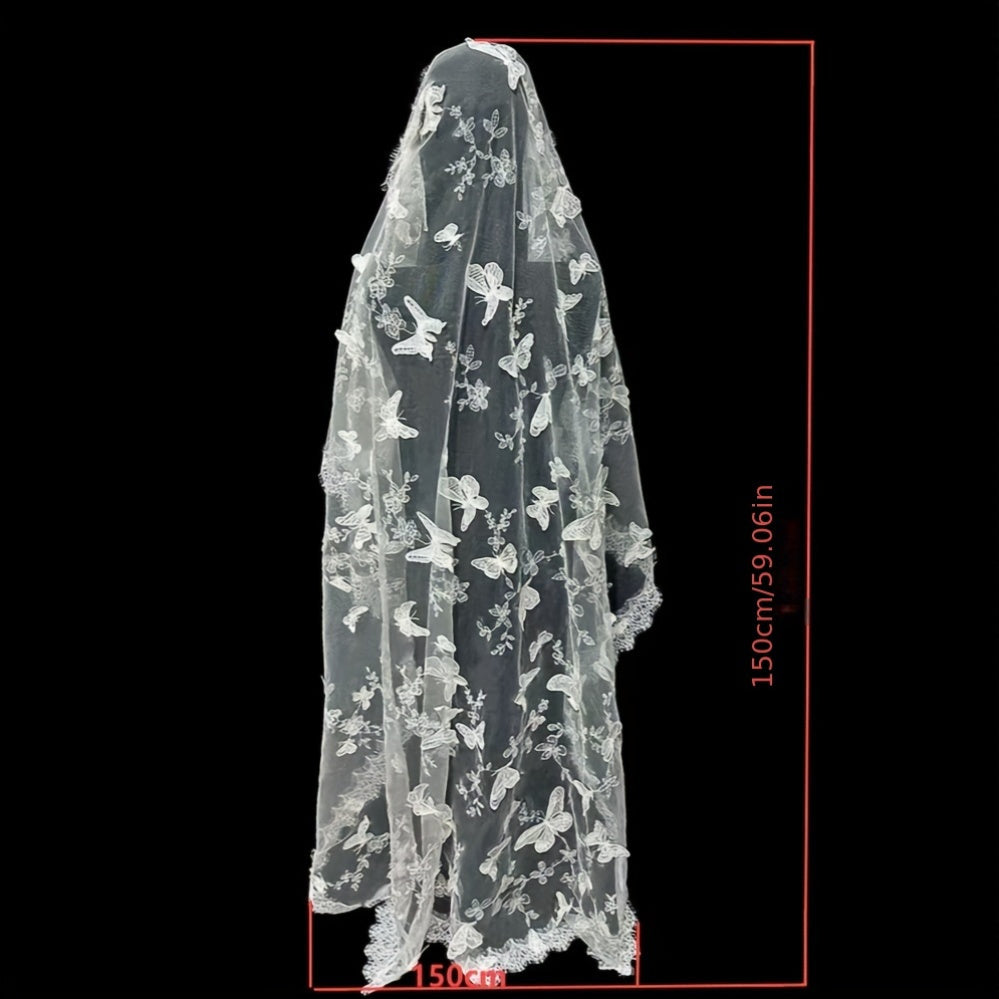 Wedding Veil with Pearls and Floral Lace, Handcrafted Yarn, Vintage Cap Style