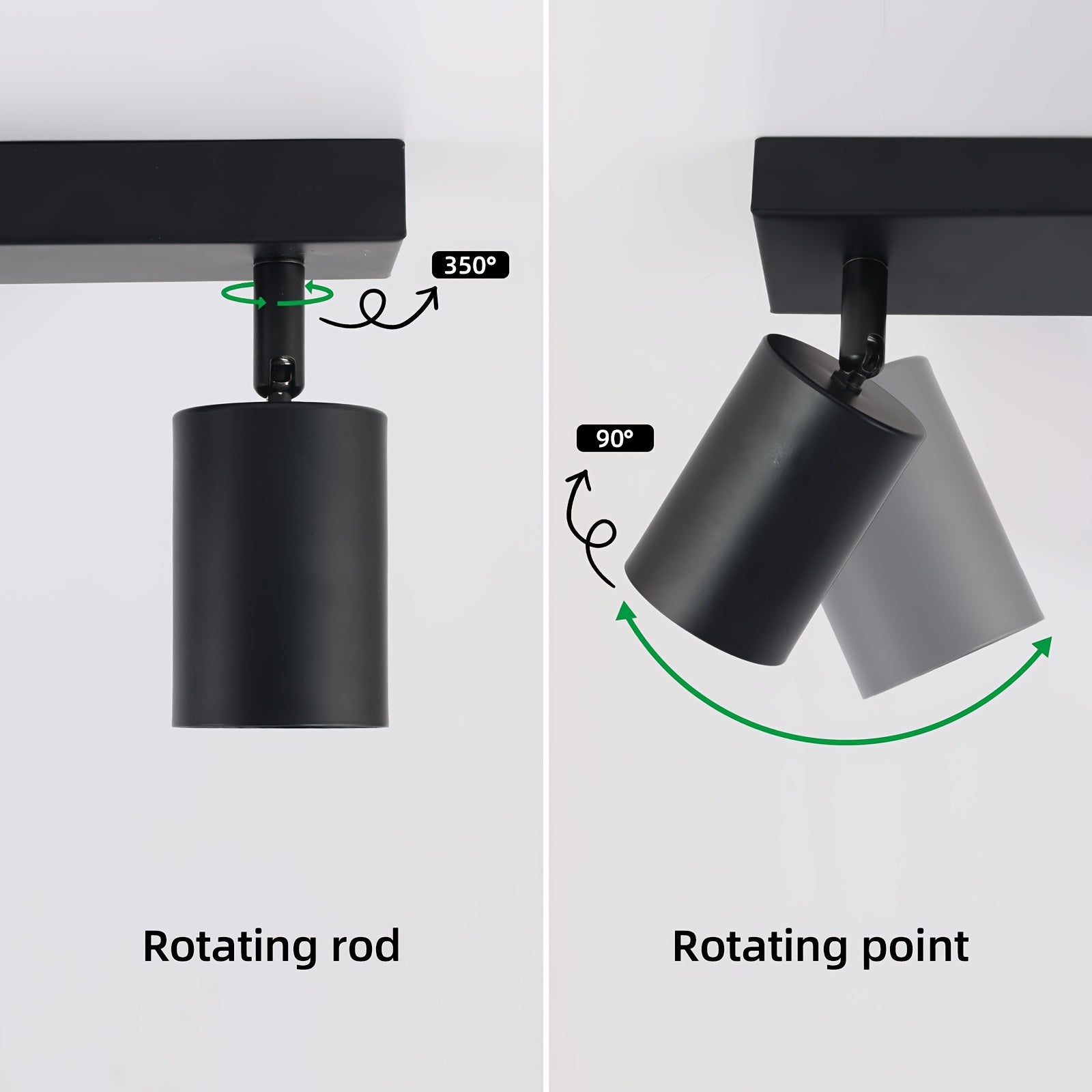 Modern Black LED Ceiling Spotlight with 350° Swivel 3-Bulb GU10 Wall Light