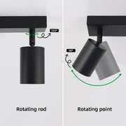 Modern Black LED Ceiling Spotlight with 350° Swivel 3-Bulb GU10 Wall Light