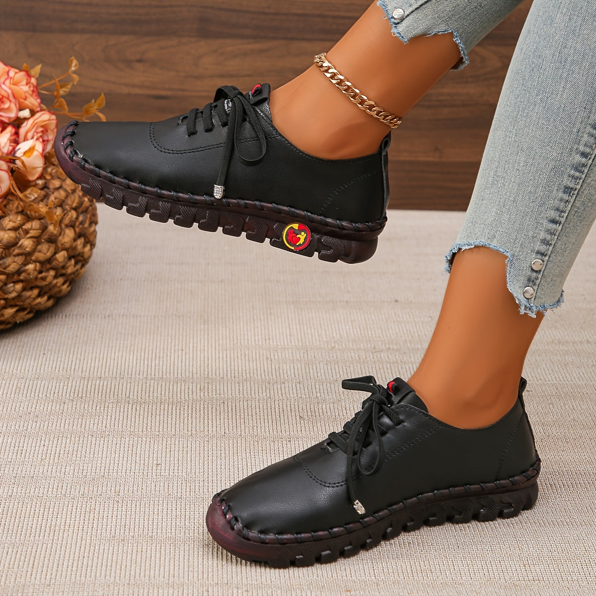 Women's Solid Color Casual Lace-Up Sneakers, Comfortable Low Top Oxfords