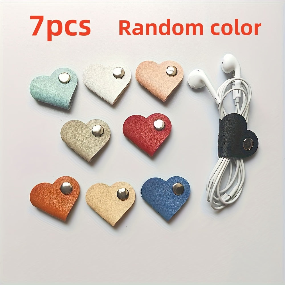 Heart-Shaped PVC Leather Cable Organizer Set for Headphones and Charging Cords