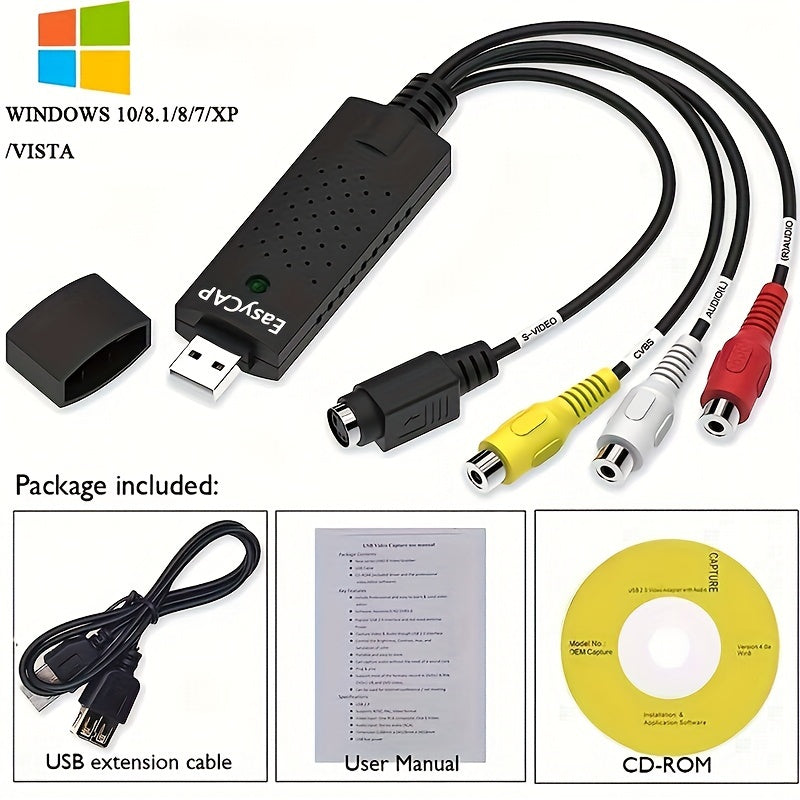 VHS to Digital Converter USB 2.0 Video Capture Card for Mac and PC